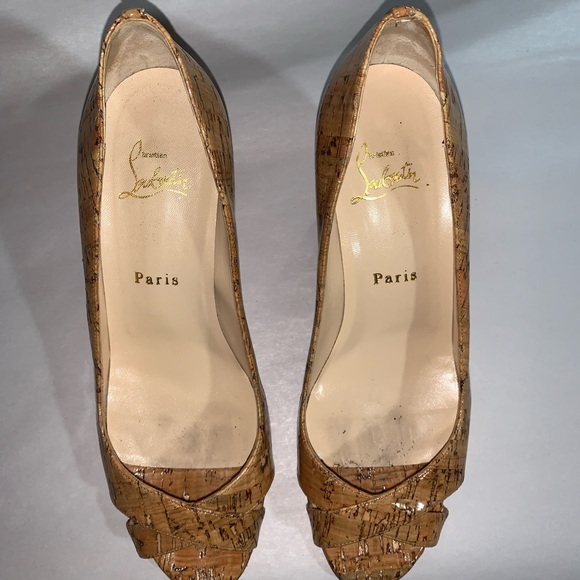 CHRISTIAN LOUBOUTIN size 38.5 cork print WEDGES - Picture 10 of 15